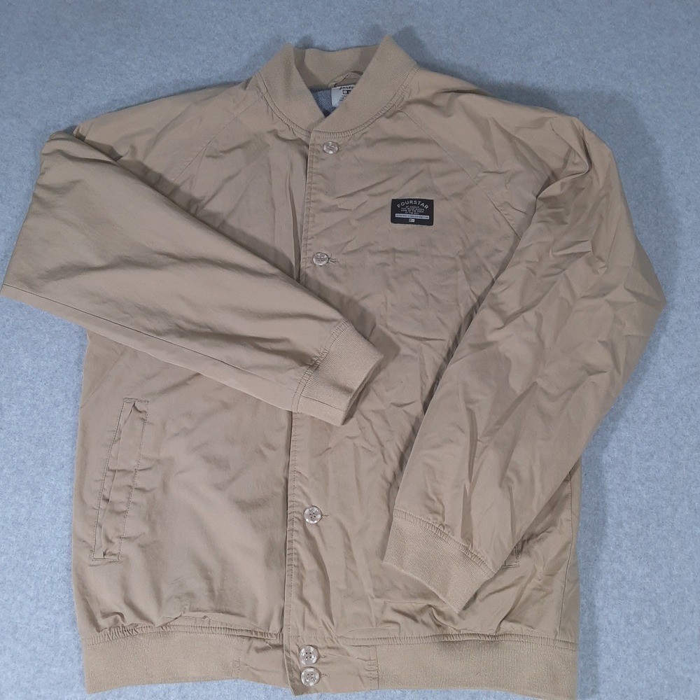 Fourstar Malto Mens Large Tan Cotton Bomber Jacket Button Front Skate Streetwear